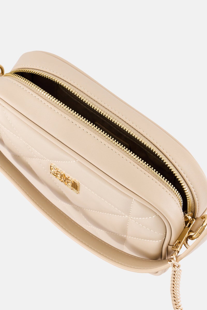 Cavalli Class Women Quilted Brand Logo Crossbody Bag, Beige  - Image 3