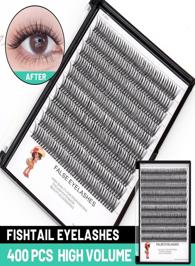 Bodermincer 400pcs D Curl Lash Clusters 8-10-12-14mm/10-12-14-16mm MIX Fish Tail Lash Cluster Premade Volume Lash Fans Volume Lashes Knotted (Black 10mm) - Image 3