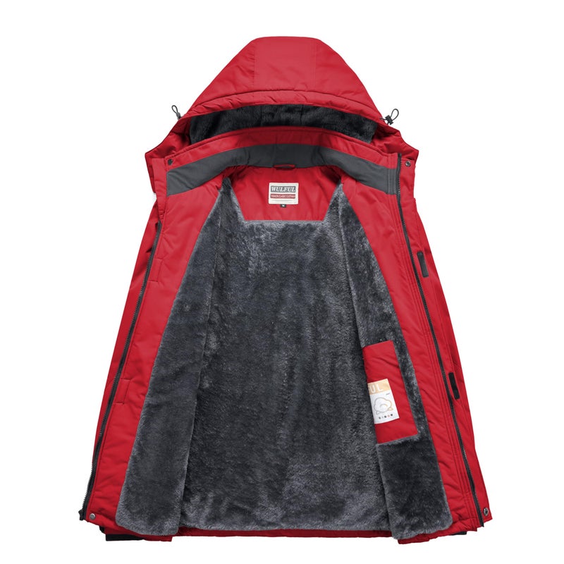 WULFUL Men's Ski Jackets Warm Winter Snow Windbreaker Resistant Snowboard Fleece Coat Mountain Waterproof Parka with Hood Red XX-Large - Image 4