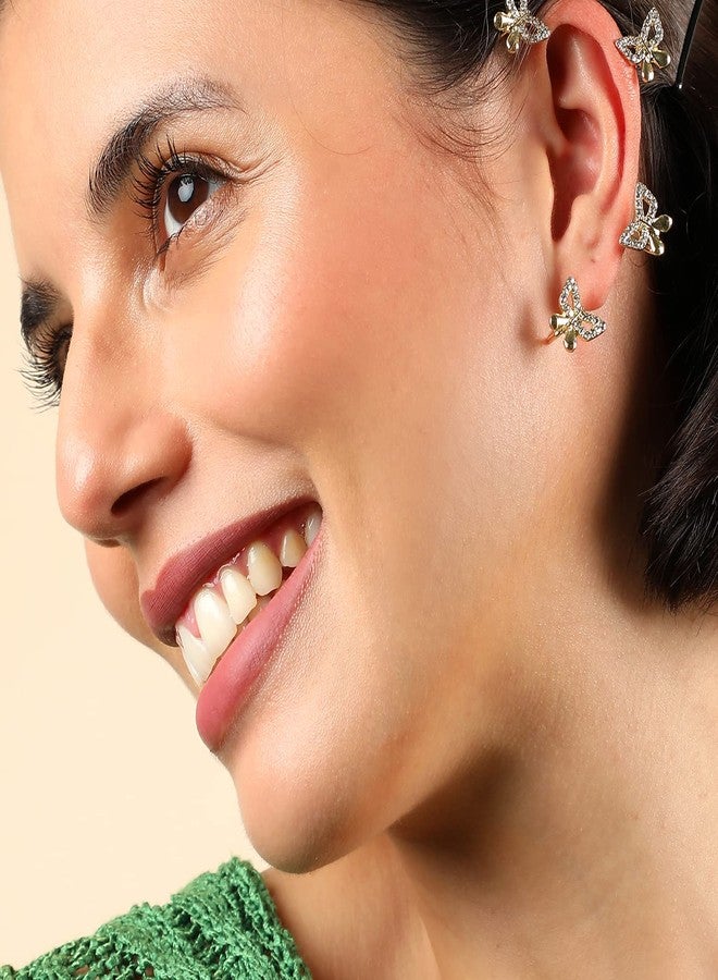 SOHI Gold Plated Butterfly Cuff Earrings For Women , Ear Wire , Gold Plated , Cute Earrings For Girls, Fancy Earrings For Women Stylish, Fashion Jewellery For Women , Light Weight Stylish - Image 4