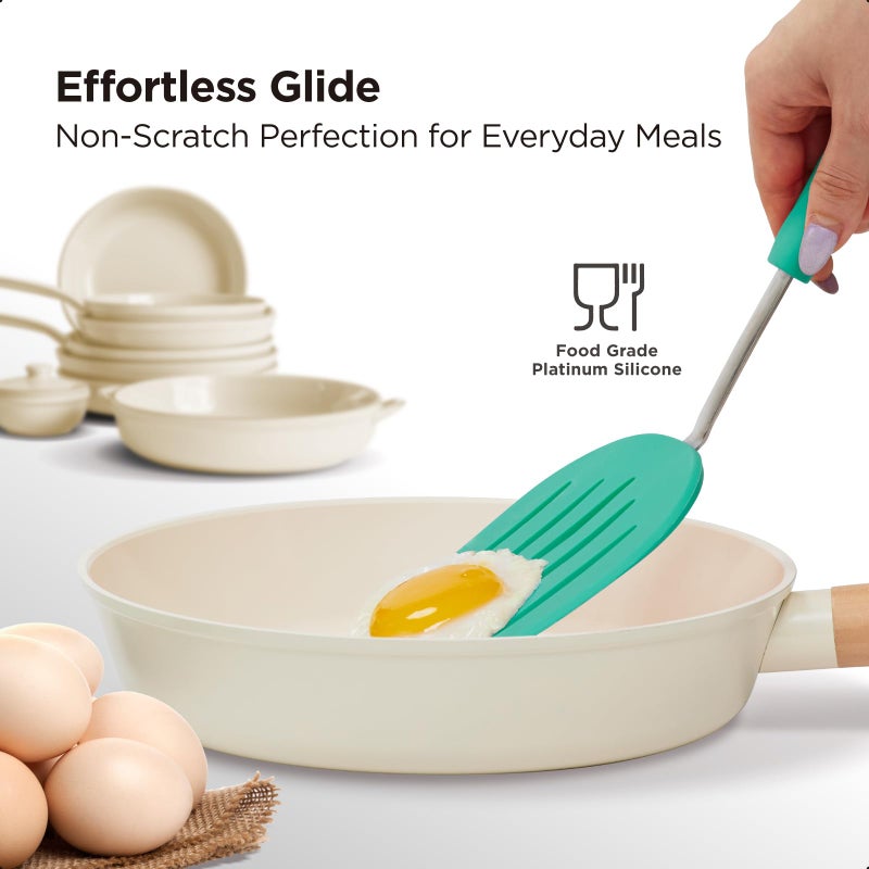 Kitchen Mama WaltzGrip Platinum Silicone Pancake Spatula Turner: Heat-Resistant  Slotted Tapered Head  Stainless Steel Core  Durable  Dishwasher-Safe  Ideal for Flipping and Wok Use (Teal) - Image 5