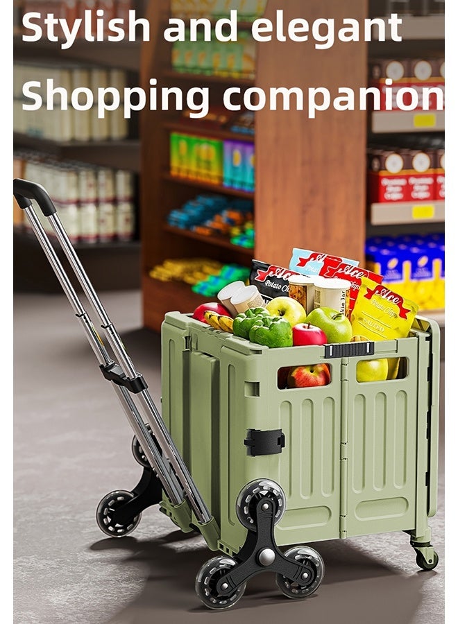 Folding Shopping Trolley with Stair Climbing Wheels，Adjustable Height Grocery Cart with Cover，Multifunctional Storage Cart，Durable and Sturdy, for Groceries Travel Picnic Camping Office - Image 4