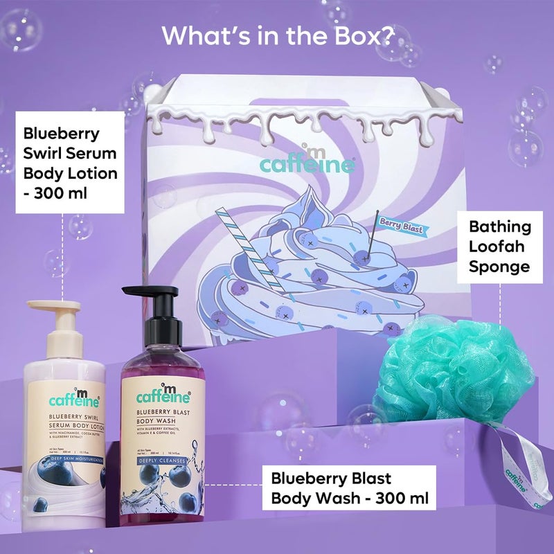 MCaffeine mcaffeine Blueberry Escape Bath  Body Gift KitBody Wash Body Lotion Teal LoofahGift Set For Men And WomenPampering Kit For Birthday Anniversary  All Special Occasions 100 Vegan - Image 3