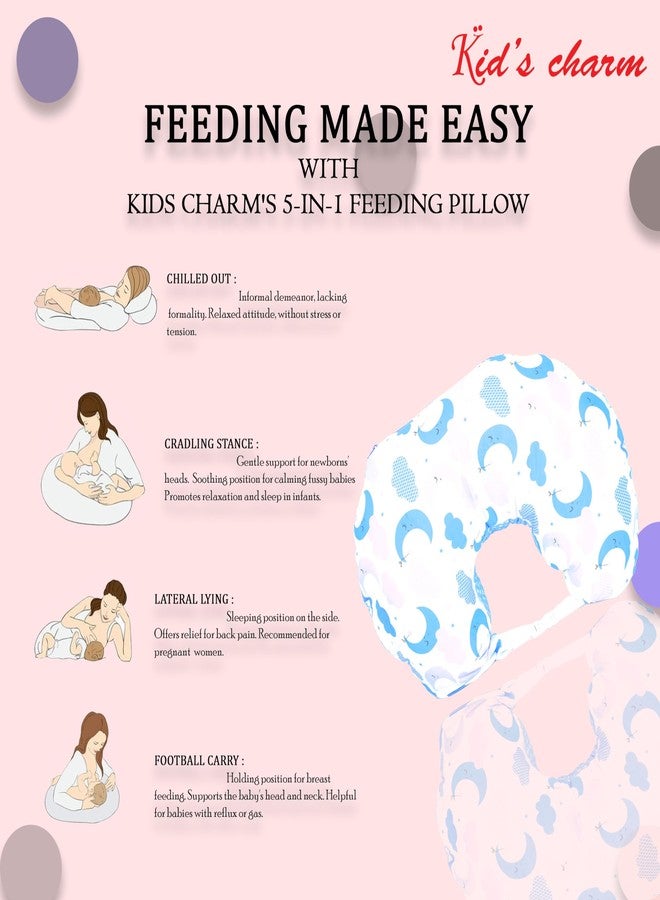 Kid's Charm وسادة رضاعة للأطفال حديثي الولادة من كيدز تشارم، بتصميم نصف قمر سحابي صغير محمول، 6 في 1، مناسبة للأطفال من عمر 0 إلى 4 أشهر، مزودة بغطاء قابل للإزالة، مصنوعة من القطن (أزرق). - Image 3