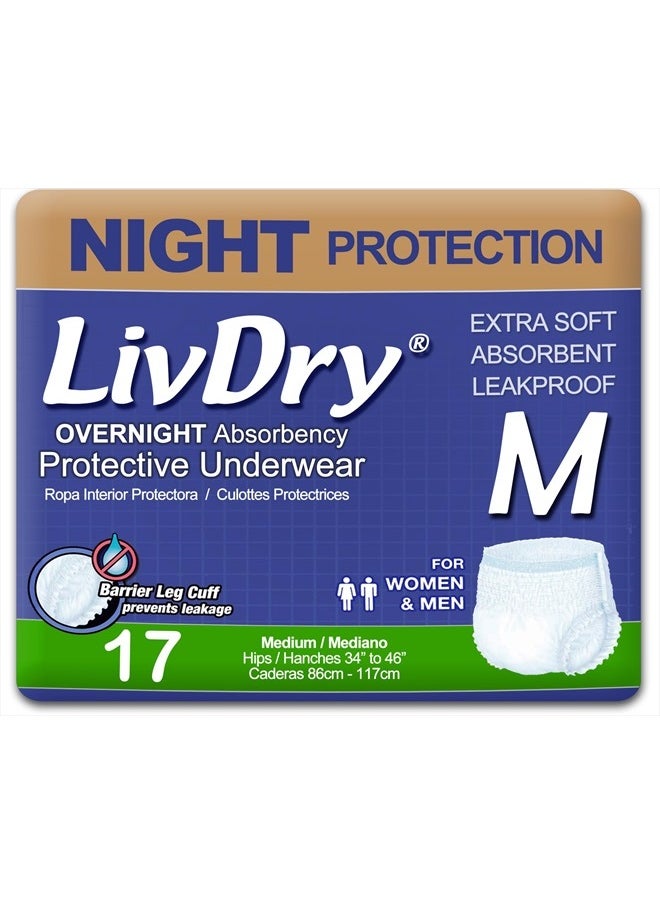 LIVDRY Adult M Incontinence Underwear, Overnight Comfort Absorbency, Leak Protection, Medium, 17-Pack  - Image 1
