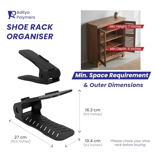Aditya polymers (Pack of 12 pcs. - Adjustable Shoe Organizers/Organiser/Shoe Shelf/Rack/Slots/holders/Space Saver/double deck/layer/Storage Cum Organizer- Black, Plastic, Cm - Image 4