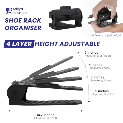 Aditya polymers (Pack of 12 pcs. - Adjustable Shoe Organizers/Organiser/Shoe Shelf/Rack/Slots/holders/Space Saver/double deck/layer/Storage Cum Organizer- Black, Plastic, Cm - Image 5