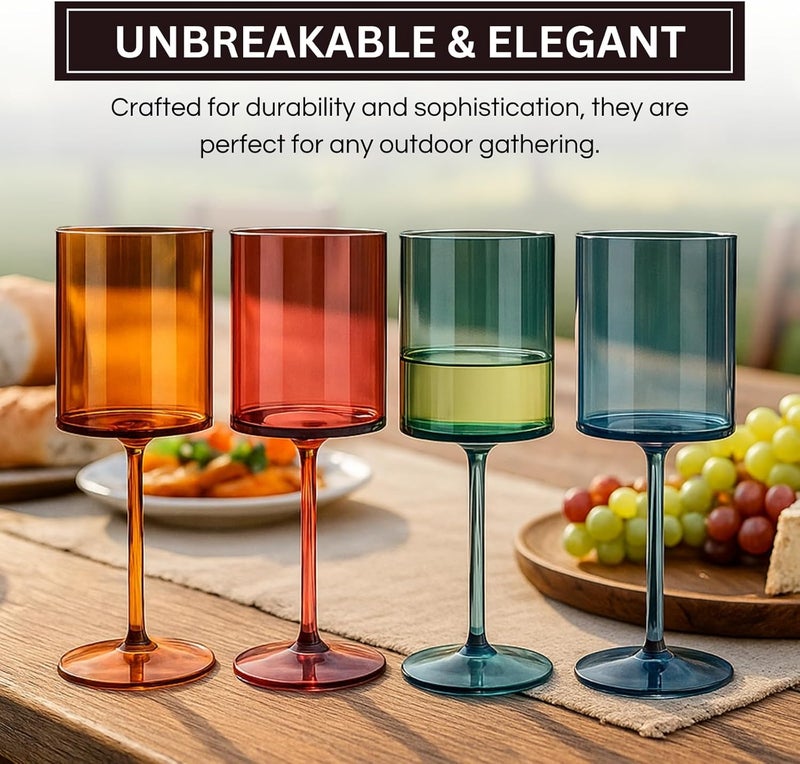 Khen Unbreakable Stemmed Square Tritan Acrylic Floating Wine Glasses European Style | Set of 4 | 100% US Drinkware, 18 oz Dishwasher Safe Muted Color Shatterproof BPA-free plastic, All Purpose Glassware - Image 3