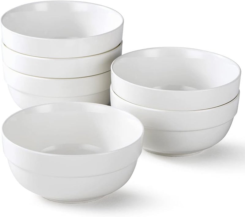 HAPPY KIT 6 Ceramic Soup Bowls Cereal Bowls Set of 6 24OZ White Bowls for Kitchen Serving Bowls for Cereal Soup Rice Pasta Salad Oatmeal Thickedge Nonslip Design - Image 1