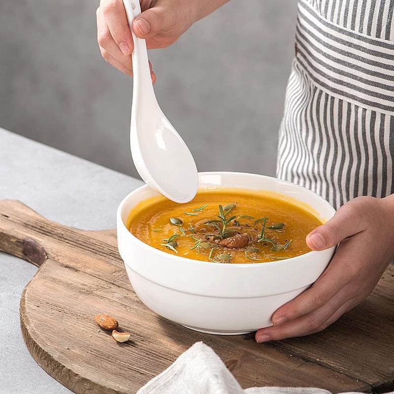 HAPPY KIT 6 Ceramic Soup Bowls Cereal Bowls Set of 6 24OZ White Bowls for Kitchen Serving Bowls for Cereal Soup Rice Pasta Salad Oatmeal Thickedge Nonslip Design - Image 3