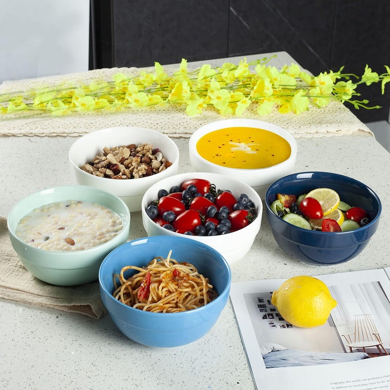 HAPPY KIT 6 Ceramic Soup Bowls Cereal Bowls Set of 6 24OZ White Bowls for Kitchen Serving Bowls for Cereal Soup Rice Pasta Salad Oatmeal Thickedge Nonslip Design - Image 4