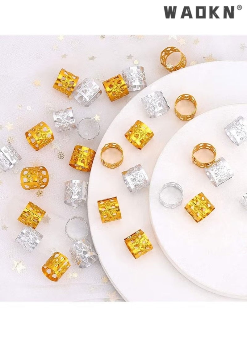 WAOKN 200PCS Dirty Braid Hair Rings,Braid Metal Cuff Ornaments Love Style Braid Ring Clip Hair Braid Beads Plated Cuff Clip For Synthetic Crochet Braiding Hair Decoration Accessories(gold,silver）  - Image 3