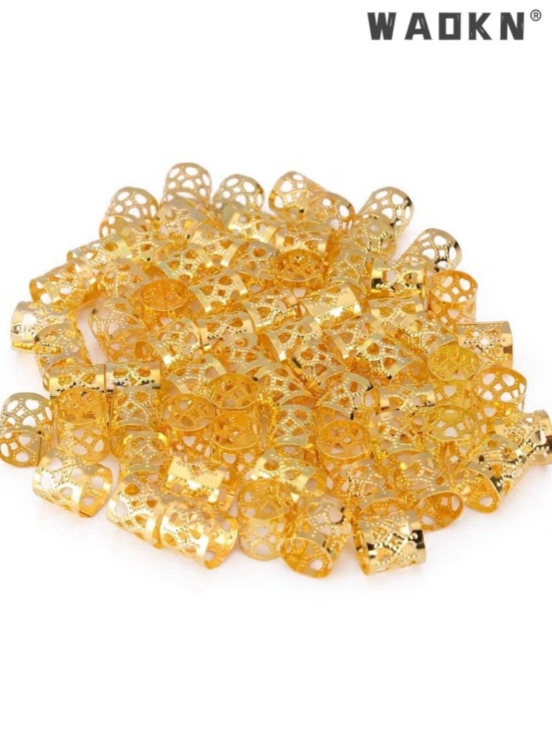 WAOKN 200PCS Dirty Braid Hair Rings,Braid Metal Cuff Ornaments Love Style Braid Ring Clip Hair Braid Beads Plated Cuff Clip For Synthetic Crochet Braiding Hair Decoration Accessories(gold,silver）  - Image 2