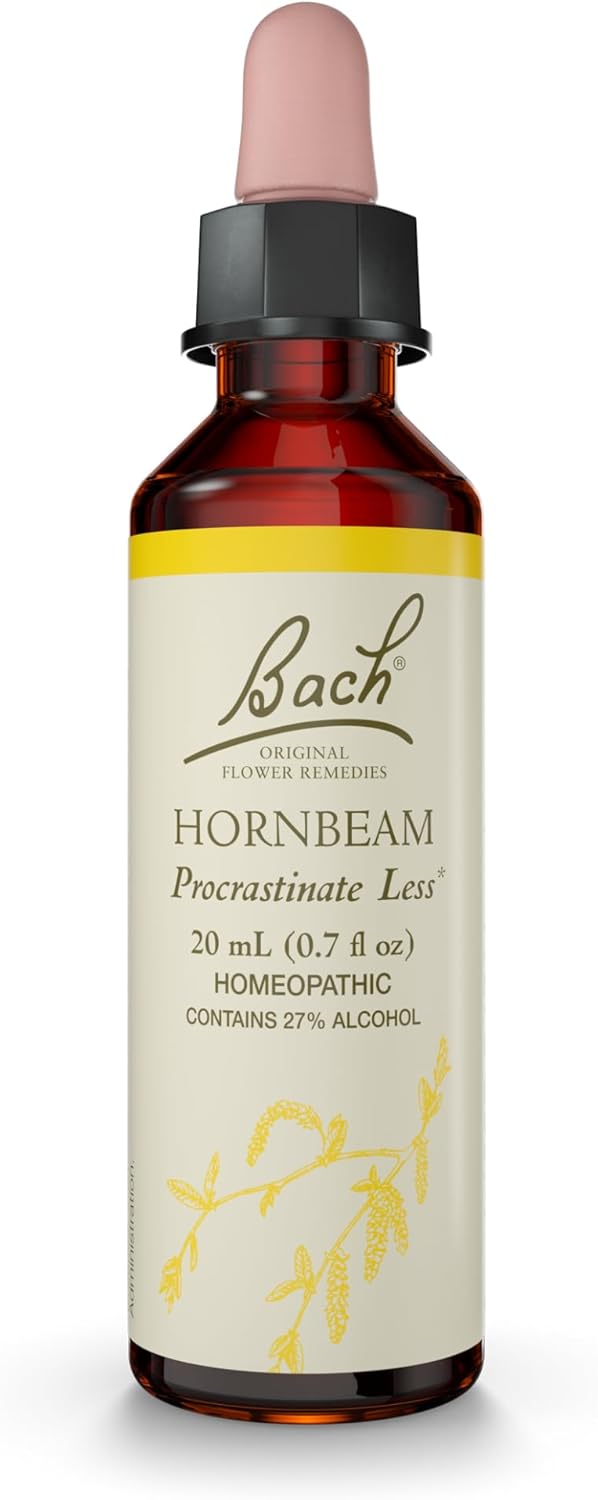 Bach Bach Original Flower Remedies, Hornbeam - Procrastinate Less - Natural Homeopathic Flower Essence for Emotional Balance - Vegan, Gluten Free, Sugar Free - 20mL Dropper 
