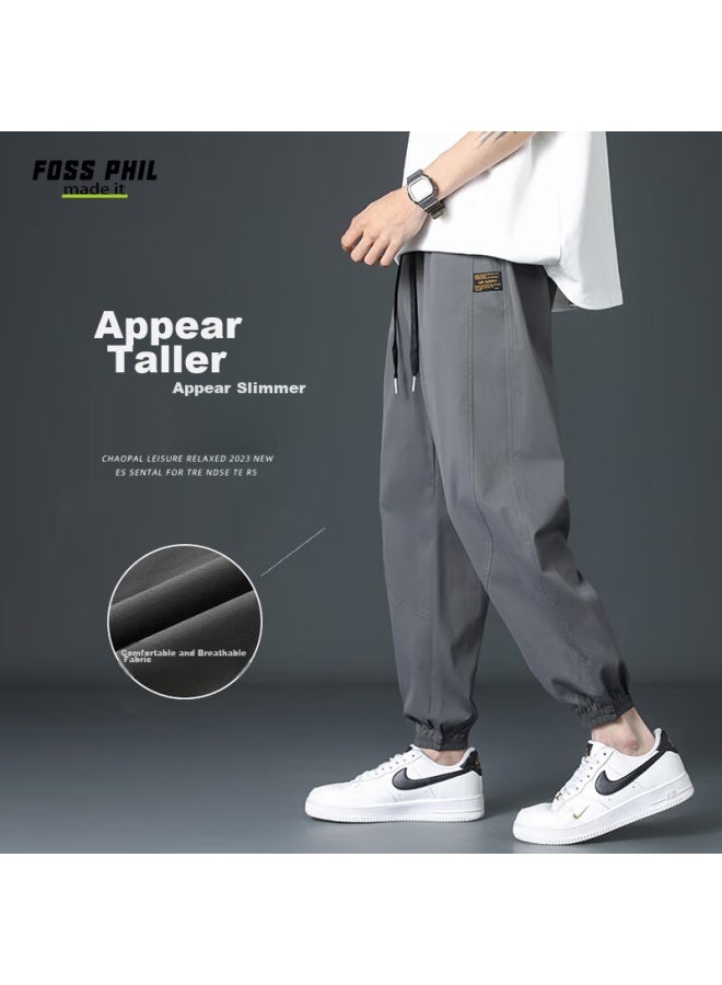 Foss Phil Men's Casual Pants, Spring And Summer Versatile Loose-fit Joggers, Trendy Straight-leg Athletic Cropped Pants, 237 Dark Gray, 4XL - Image 1