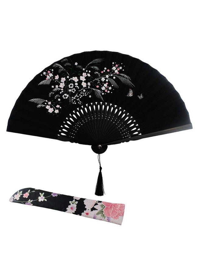 ووب مروحة يدوية قابلة للطي من Wobe Grassflowers - مع غلاف من القماش للحماية كهدية عيد ميلاد - مروحة يدوية قابلة للطي للنساء على الطراز الصيني/الياباني القديم مروحة يدوية قابلة للطي للديكور المنزلي - Image 1