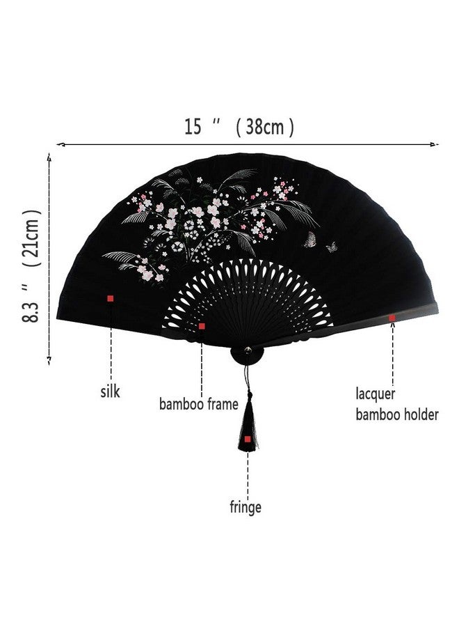ووب مروحة يدوية قابلة للطي من Wobe Grassflowers - مع غلاف من القماش للحماية كهدية عيد ميلاد - مروحة يدوية قابلة للطي للنساء على الطراز الصيني/الياباني القديم مروحة يدوية قابلة للطي للديكور المنزلي - Image 2