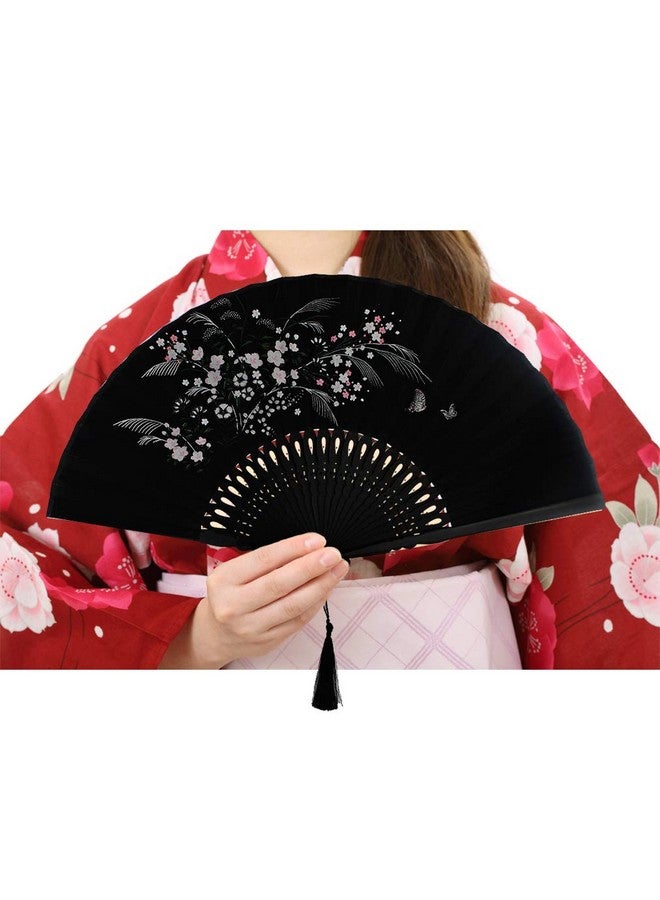 ووب مروحة يدوية قابلة للطي من Wobe Grassflowers - مع غلاف من القماش للحماية كهدية عيد ميلاد - مروحة يدوية قابلة للطي للنساء على الطراز الصيني/الياباني القديم مروحة يدوية قابلة للطي للديكور المنزلي - Image 5