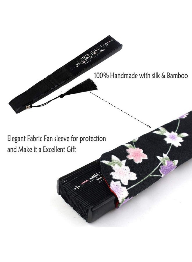 ووب مروحة يدوية قابلة للطي من Wobe Grassflowers - مع غلاف من القماش للحماية كهدية عيد ميلاد - مروحة يدوية قابلة للطي للنساء على الطراز الصيني/الياباني القديم مروحة يدوية قابلة للطي للديكور المنزلي - Image 3