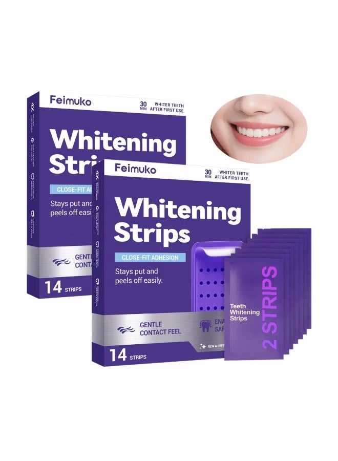 Feimuko 2-PACKS Teeth Whitening Strips |  30-Min Fast Results, Enamel-Safe & Sensitivity-Free for Stain Removal – Close-Fit Adhesion, Gentle Contact Feel 14 Strips*2 - Image 1