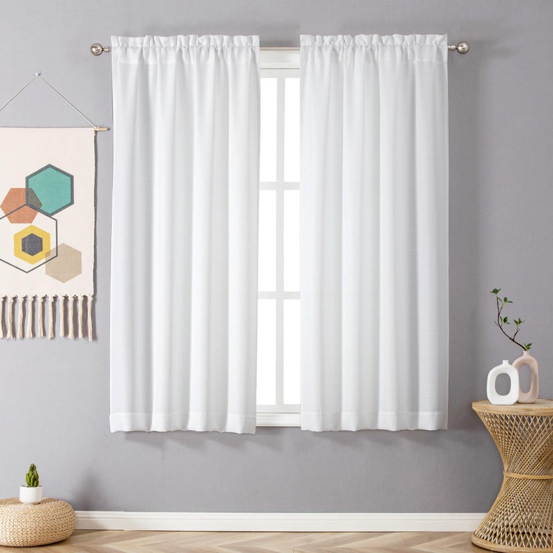 Chyhomenyc White Curtains 63 Inch Length 2 Panels, Faux Linen Textured Semi Light Filtering Soft Airy Rod Pocket Window Treatment Drapes for Living Room Bedroom, 40Wx63L Inch, Set of 2 - Image 2