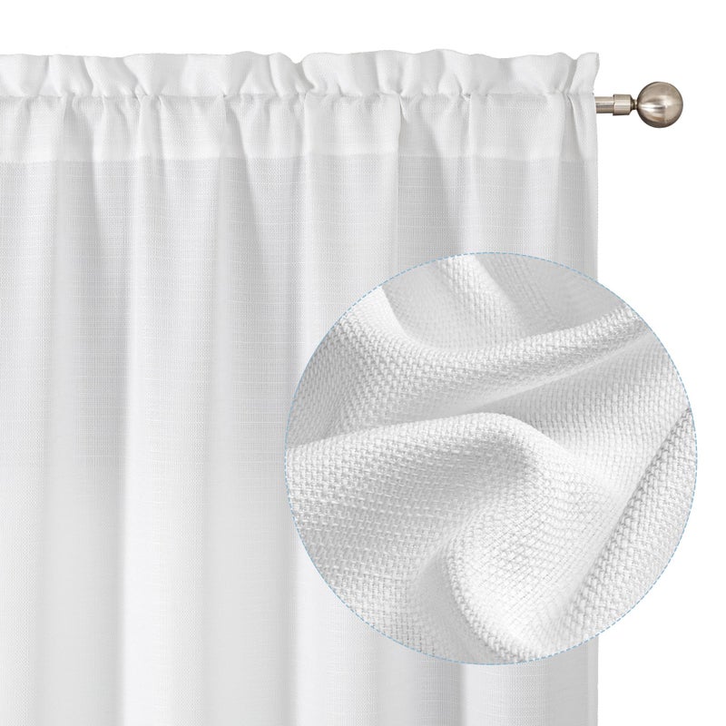 Chyhomenyc White Curtains 63 Inch Length 2 Panels, Faux Linen Textured Semi Light Filtering Soft Airy Rod Pocket Window Treatment Drapes for Living Room Bedroom, 40Wx63L Inch, Set of 2 - Image 1