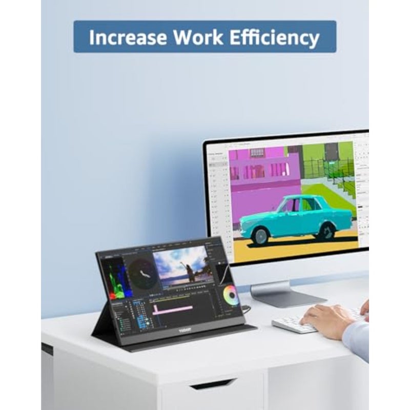 Portable Monitor 15.6, FHD 1080P IPS Screen, 1920×1080 100 sRGB, Type-C USB Built-in Speakers, Smart Cover, for PC/Laptop/MacBook/Xbox, Slim Aluminum Body, Matte Black Finish, Eye-Care Low Blue Light - Image 4