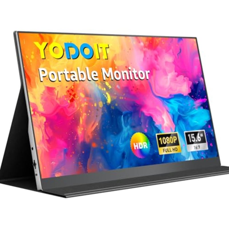 Portable Monitor 15.6, FHD 1080P IPS Screen, 1920×1080 100 sRGB, Type-C USB Built-in Speakers, Smart Cover, for PC/Laptop/MacBook/Xbox, Slim Aluminum Body, Matte Black Finish, Eye-Care Low Blue Light - Image 1