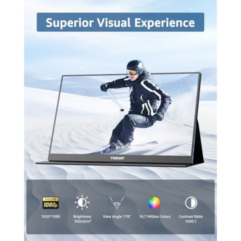 Portable Monitor 15.6, FHD 1080P IPS Screen, 1920×1080 100 sRGB, Type-C USB Built-in Speakers, Smart Cover, for PC/Laptop/MacBook/Xbox, Slim Aluminum Body, Matte Black Finish, Eye-Care Low Blue Light - Image 5