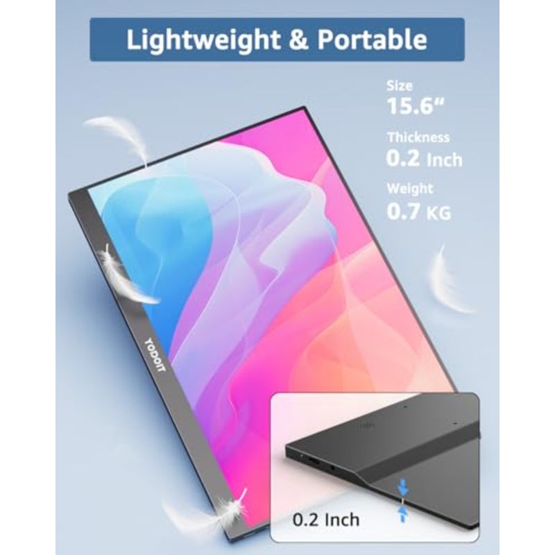 Portable Monitor 15.6, FHD 1080P IPS Screen, 1920×1080 100 sRGB, Type-C USB Built-in Speakers, Smart Cover, for PC/Laptop/MacBook/Xbox, Slim Aluminum Body, Matte Black Finish, Eye-Care Low Blue Light - Image 2