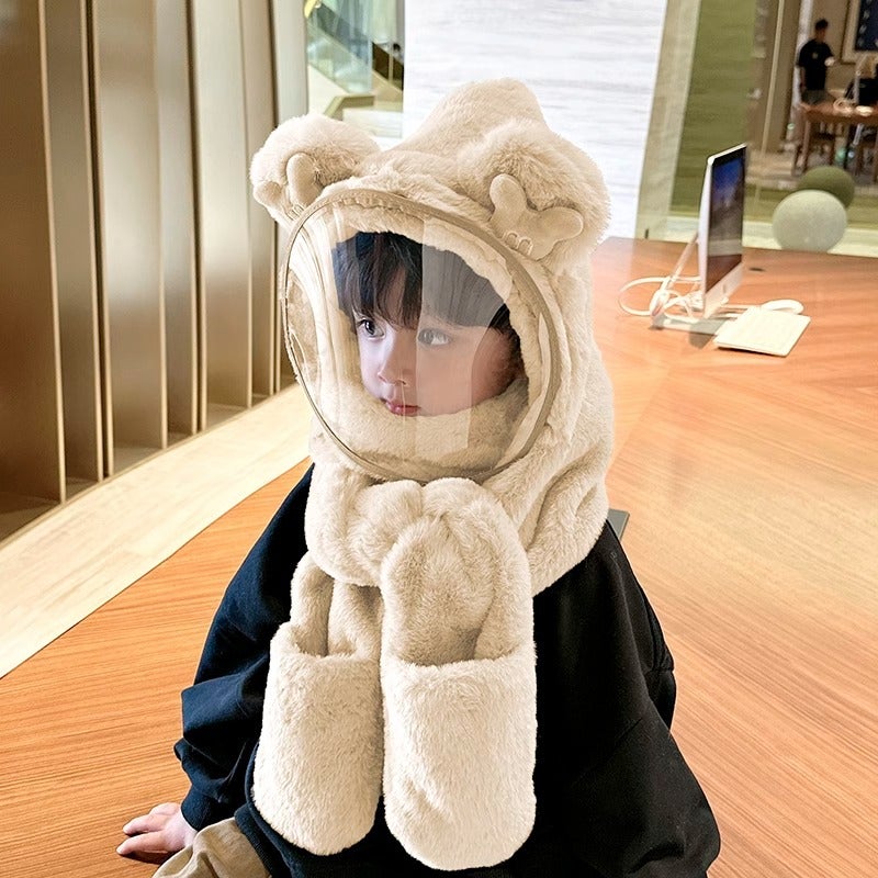 Kids Winter Hat Scarf Gloves Set Coffee color - Image 3
