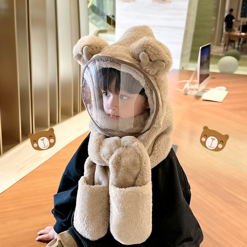 Kids Winter Hat Scarf Gloves Set Coffee color - Image 5