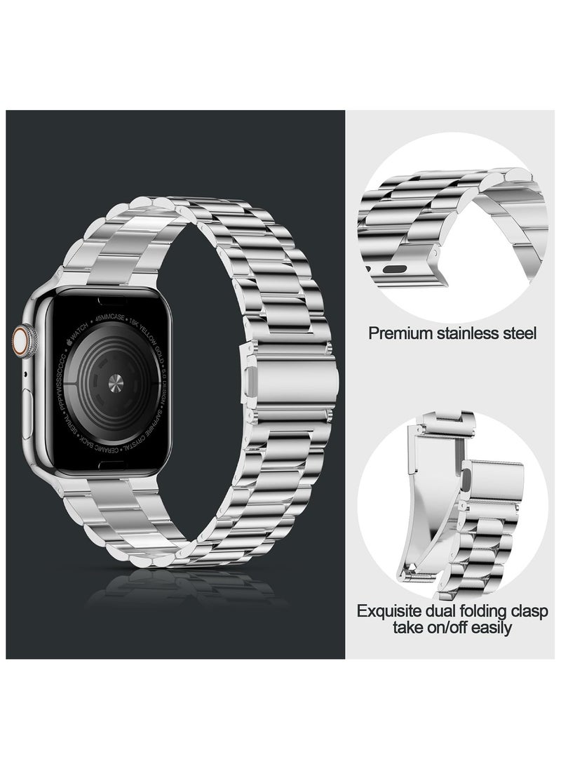 Digipace Lightweight Stainless Steel Band Designed for Apple Watch Ultra 2&Ultra, Series 1&10,46mm,45mm,44mm,42mm,Replacement iWatch Bands for Men & Women,Bright Silver  - Image 2