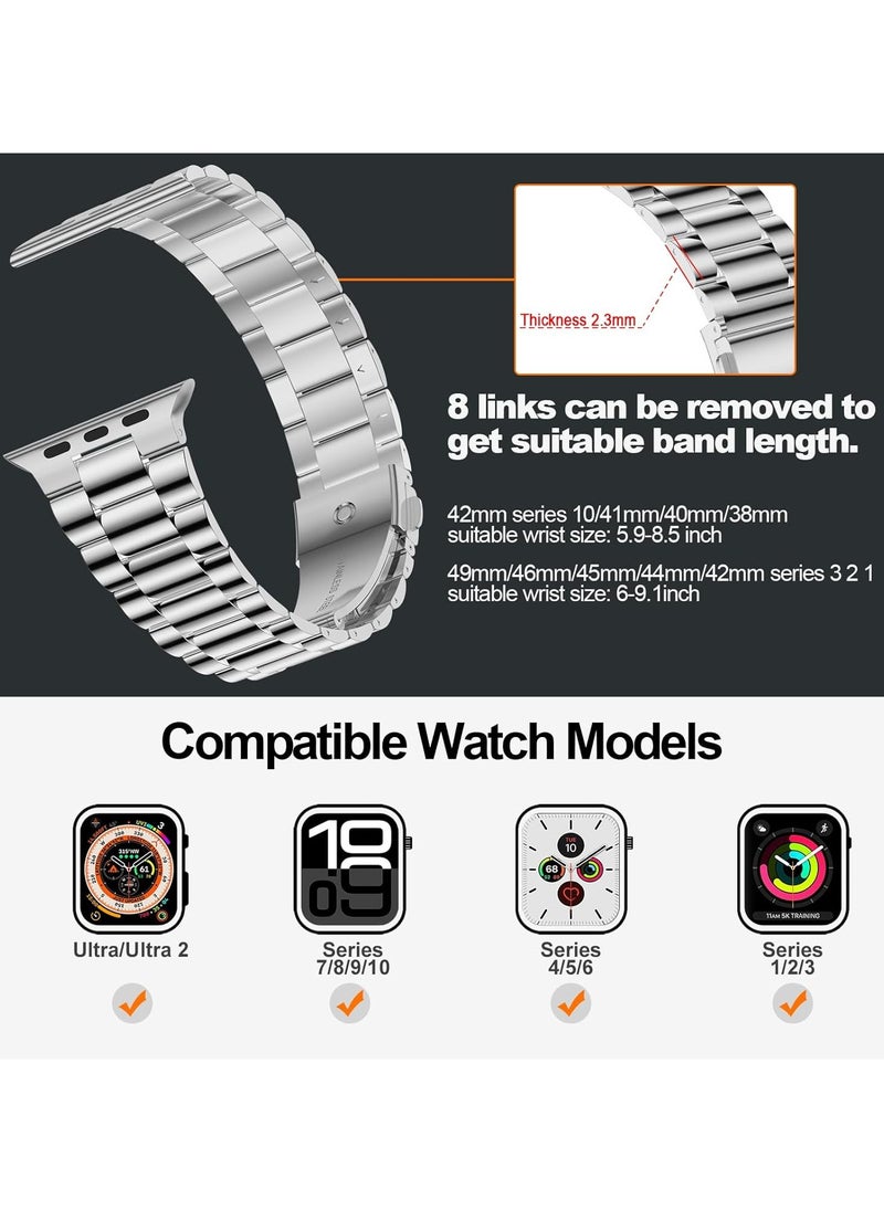 Digipace Lightweight Stainless Steel Band Designed for Apple Watch Ultra 2&Ultra, Series 1&10,46mm,45mm,44mm,42mm,Replacement iWatch Bands for Men & Women,Bright Silver  - Image 4