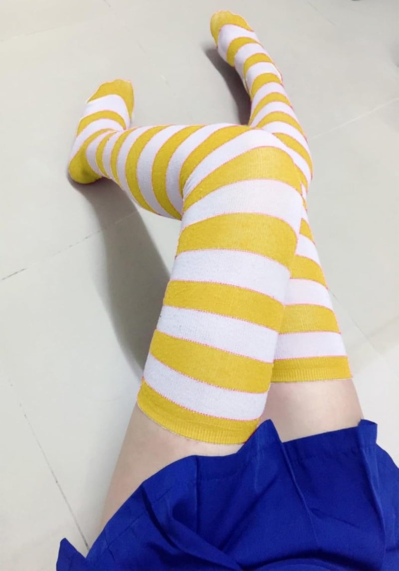 DAZCOS Striped Thigh High Socks Elastic Over The Knee Knit Stockings Leg Warmers for Christmas - Image 4