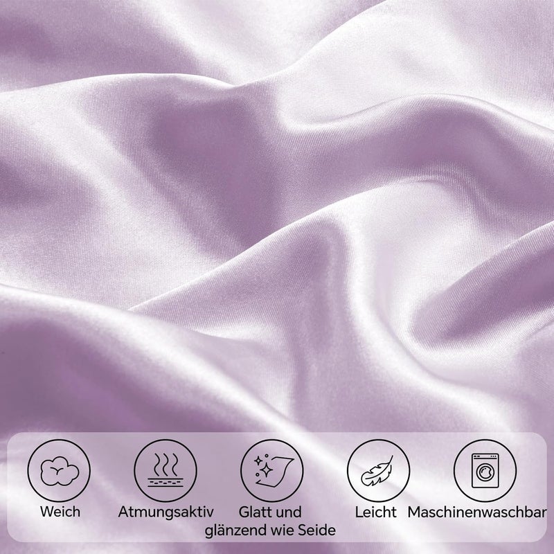 BEDELITE Satin Cushion Cover, Set of 2, 40 x 60 cm, Lavender | Silk Pillowcase Alternative, Soft for Summer, 2 Hair Bobbles Included, for Hair and Skin - Image 3
