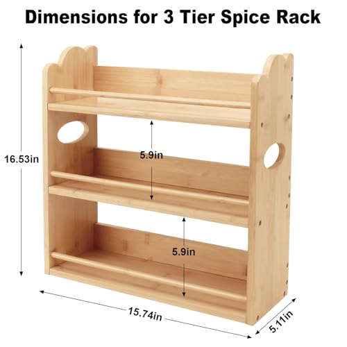 Thalomely 3 Tier Bamboo Spice Rack Spice Rack Organizer Seasoning Jars Rack Shelf Spice Organizer for Kitchen Counter or Wall Mounting Spice Storage Holder with handles Jars Not IncludedNatural - Image 3
