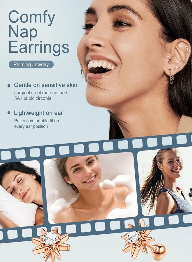 ORAZIO 16 Gauge Cartilage Earrings for Women-Hypoallergenic Surgical Stainless Steel Tragus Earring Set Threadless Flat Back Earrings Push in Nose Studs Daith Conch Tragus Helix Piercing Jewelry, 8mm - Image 3