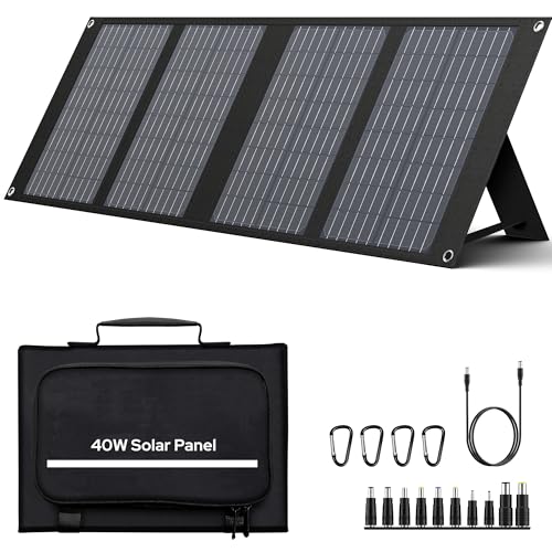EnginStar 40W Solar Panel EnginStar 40 Watt Foldable Solar Panel for Portable Power Station w/QC3.0 USB Port for Phone Laptop 12-15V DC Output(10 Connectors) for Outdoor Camping RV Off Grid - Image 1