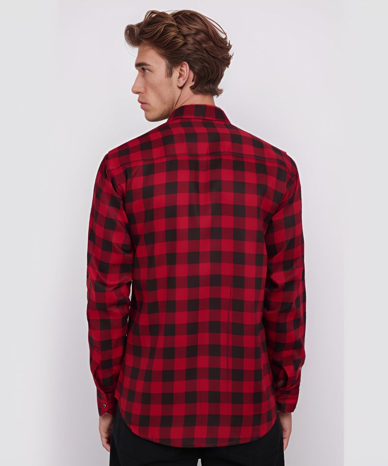 ZOLARIO Men Cotton Blend Casual Check Shirt, , Regular Fit, Full Sleeves, Spread Collar, Summer Shirt , Color Red & Black, Size Medium, 38 - Image 5