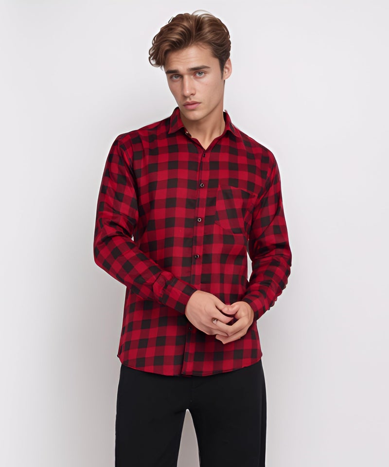 ZOLARIO Men Cotton Blend Casual Check Shirt, , Regular Fit, Full Sleeves, Spread Collar, Summer Shirt , Color Red & Black, Size Medium, 38 - Image 3