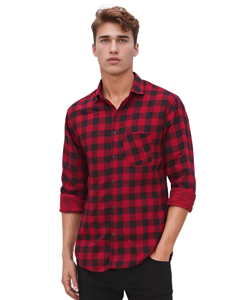 ZOLARIO Men Cotton Blend Casual Check Shirt, , Regular Fit, Full Sleeves, Spread Collar, Summer Shirt , Color Red & Black, Size Medium, 38 - Image 1