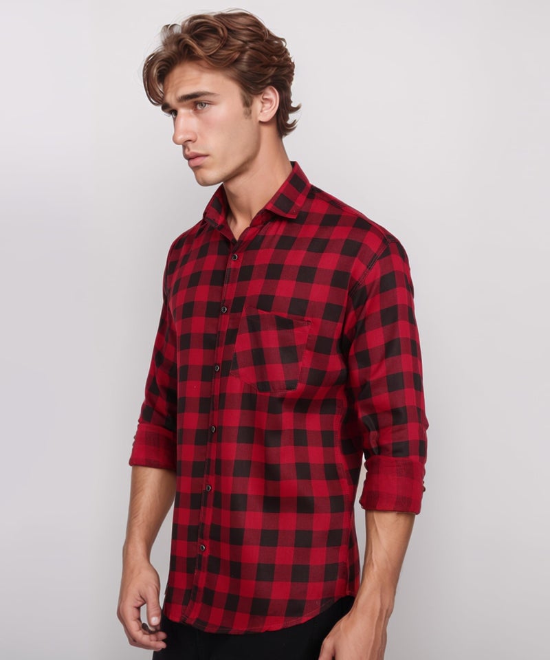 ZOLARIO Men Cotton Blend Casual Check Shirt, , Regular Fit, Full Sleeves, Spread Collar, Summer Shirt , Color Red & Black, Size Medium, 38 - Image 2