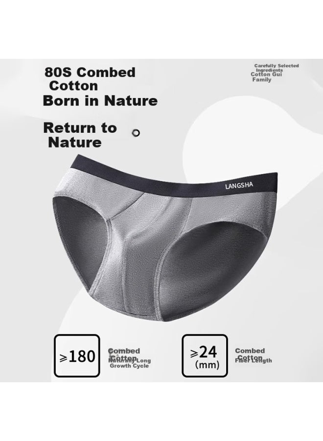 LANG SHA Langsha Men's Underwear Men's Triangle Pants 80s Pure Cotton Antibacterial Crotch Comfortable Breathable Non-crotch Mid-waist Shorts - Image 3