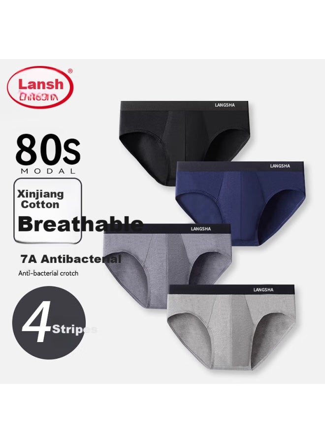 LANG SHA Langsha Men's Underwear Men's Triangle Pants 80s Pure Cotton Antibacterial Crotch Comfortable Breathable Non-crotch Mid-waist Shorts - Image 1