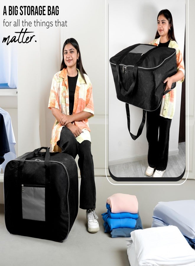 Storite 2 Pack Moisture Proof Nylon Large Size Underbed Storage Bag For Clothes (54 x 46 x 28 cm) - Black, Rectangular - Image 4