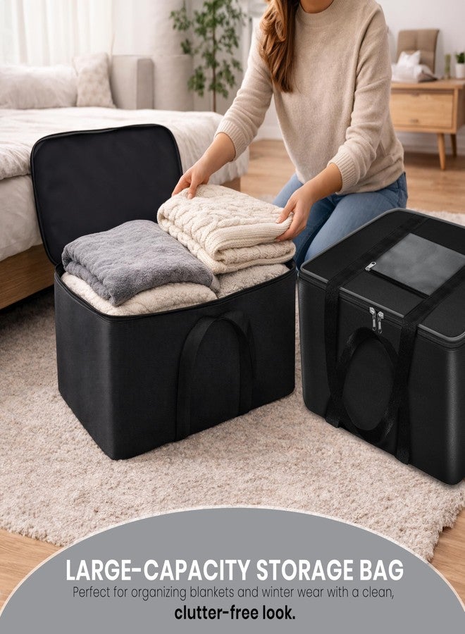 Storite 2 Pack Moisture Proof Nylon Large Size Underbed Storage Bag For Clothes (54 x 46 x 28 cm) - Black, Rectangular - Image 3