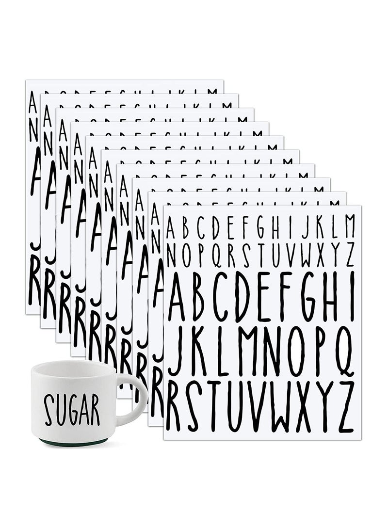 SYOSI 520Pieces 10 Sheets Letter Stickers, Large Black Vinyl Letter Stickers, Alphabet Decals for Scrapbooking, Water Bottles, Mailbox, Kitchen Jars, Graduation Cap, Self Adhesive, 2 in  1In Tall