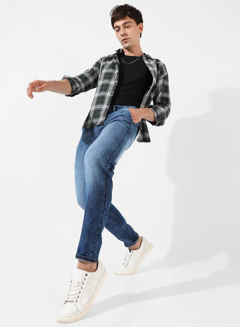 Campus Sutra Men's Classic Blue Medium-Washed Regular Fit Denim Jeans