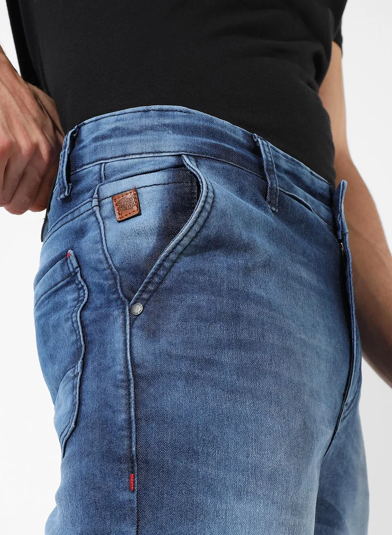Campus Sutra Men's Classic Blue Medium-Washed Regular Fit Denim Jeans
